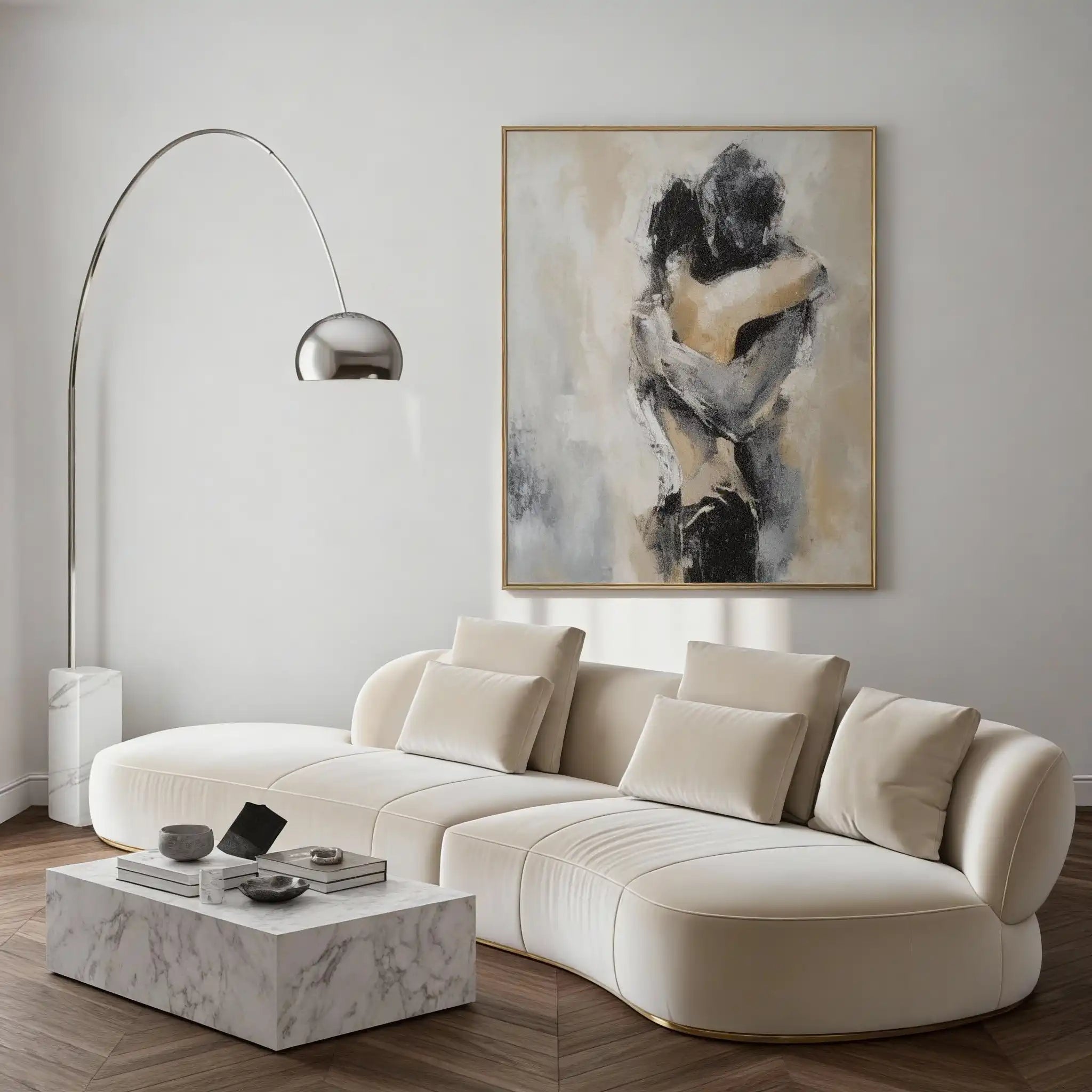 Abstract Couple Figurative Wall Painting - Tender Embrace