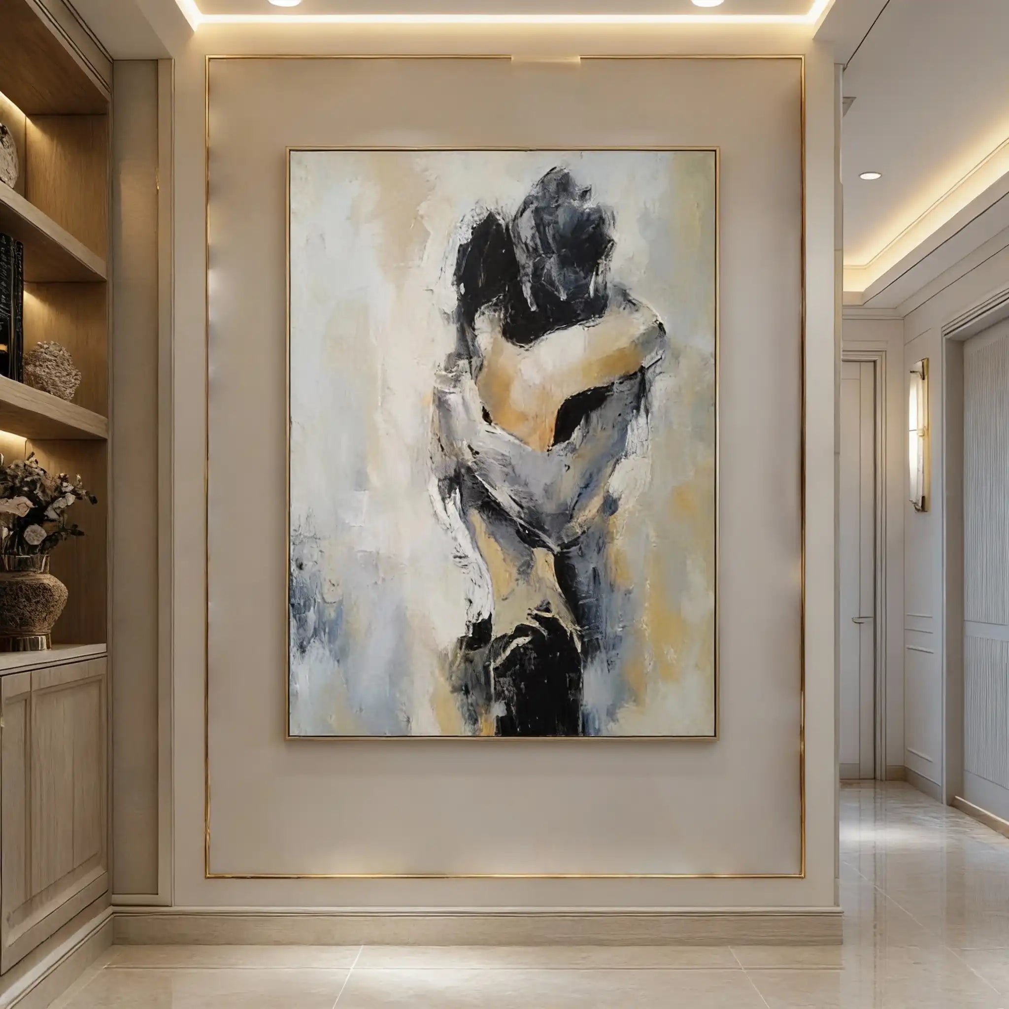 Abstract Couple Figurative Wall Painting - Tender Embrace