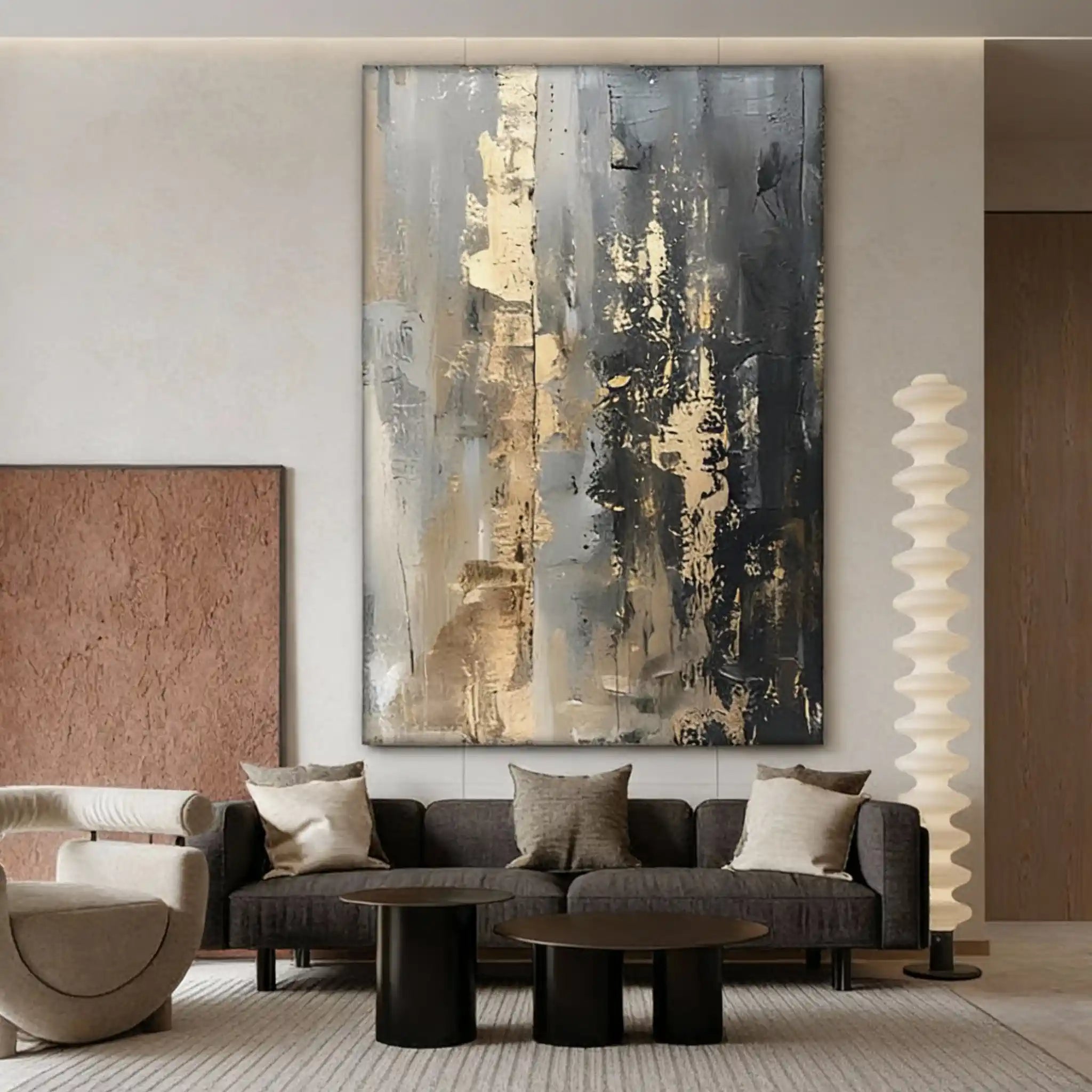 Gold Foil on Black Textured Wall Painting #GB 017