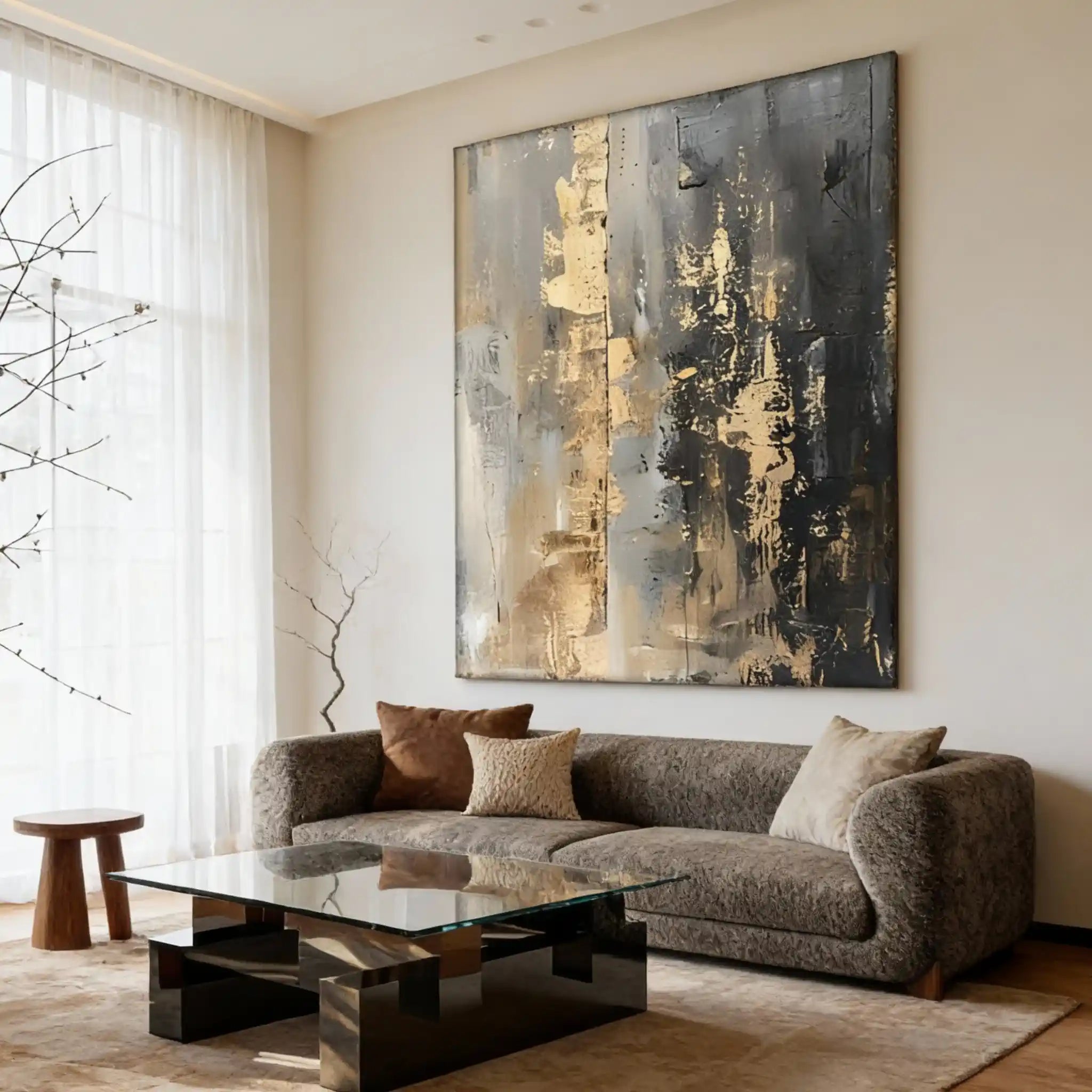 Gold Foil on Black Textured Wall Painting #GB 017