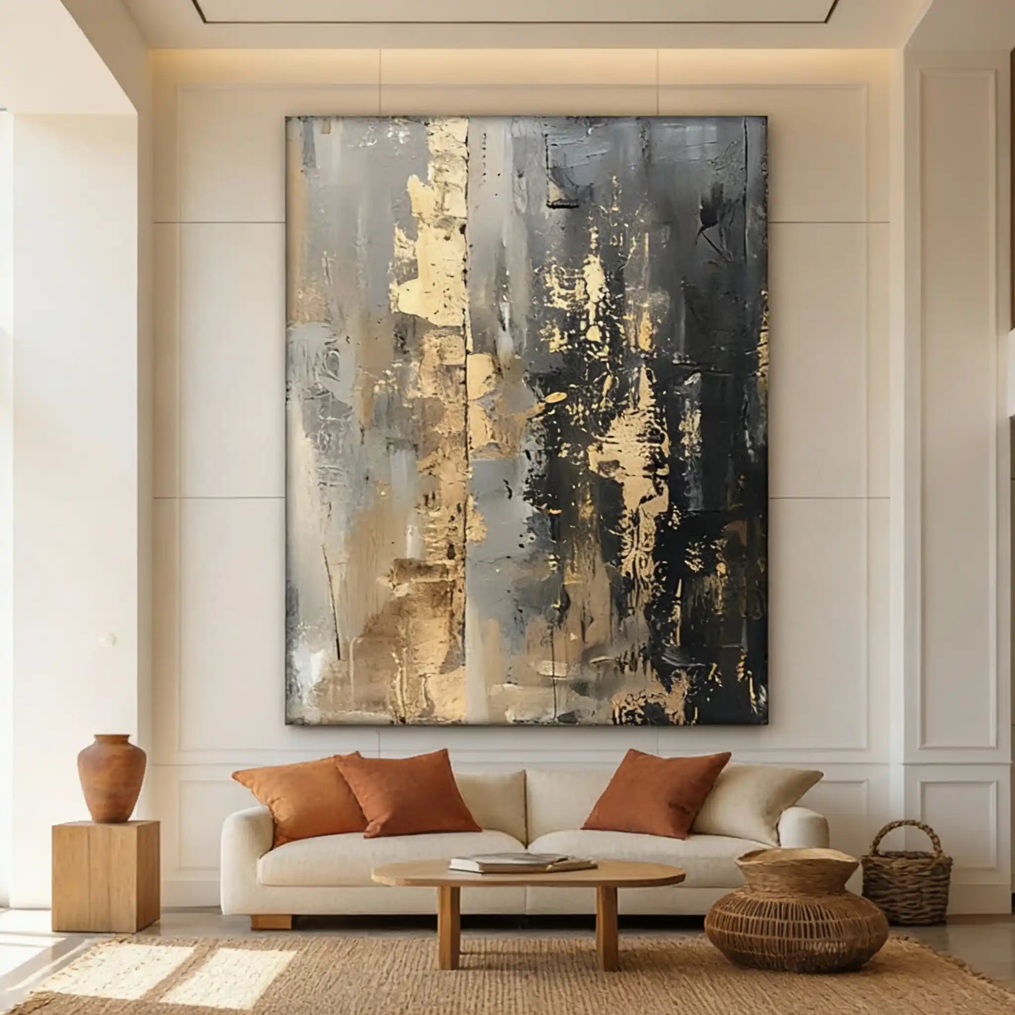 Gold Foil on Black Textured Wall Painting #GB 017