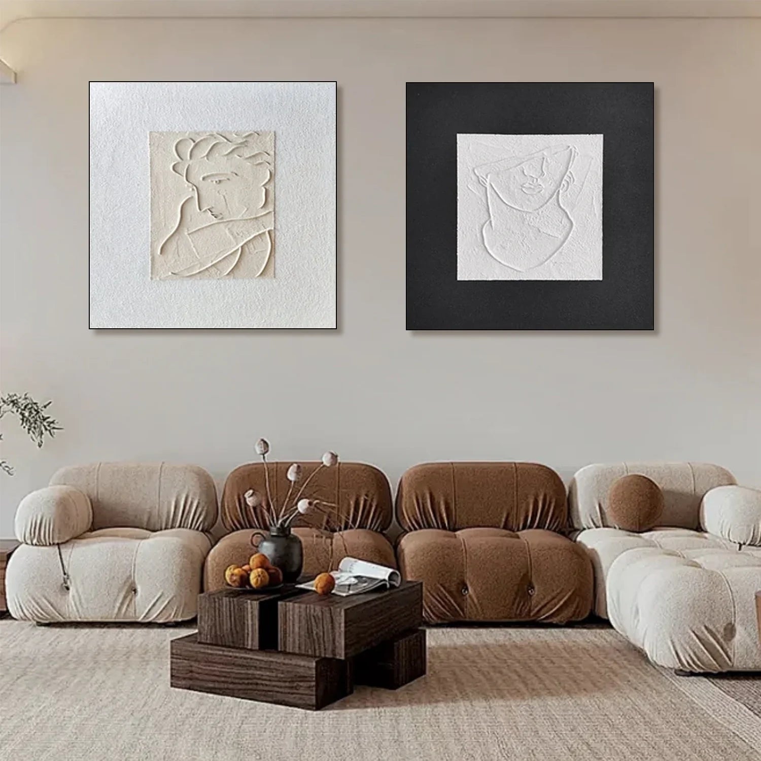 Black and White Minimalist Textured Canvas Art Set of 2 #MZ103