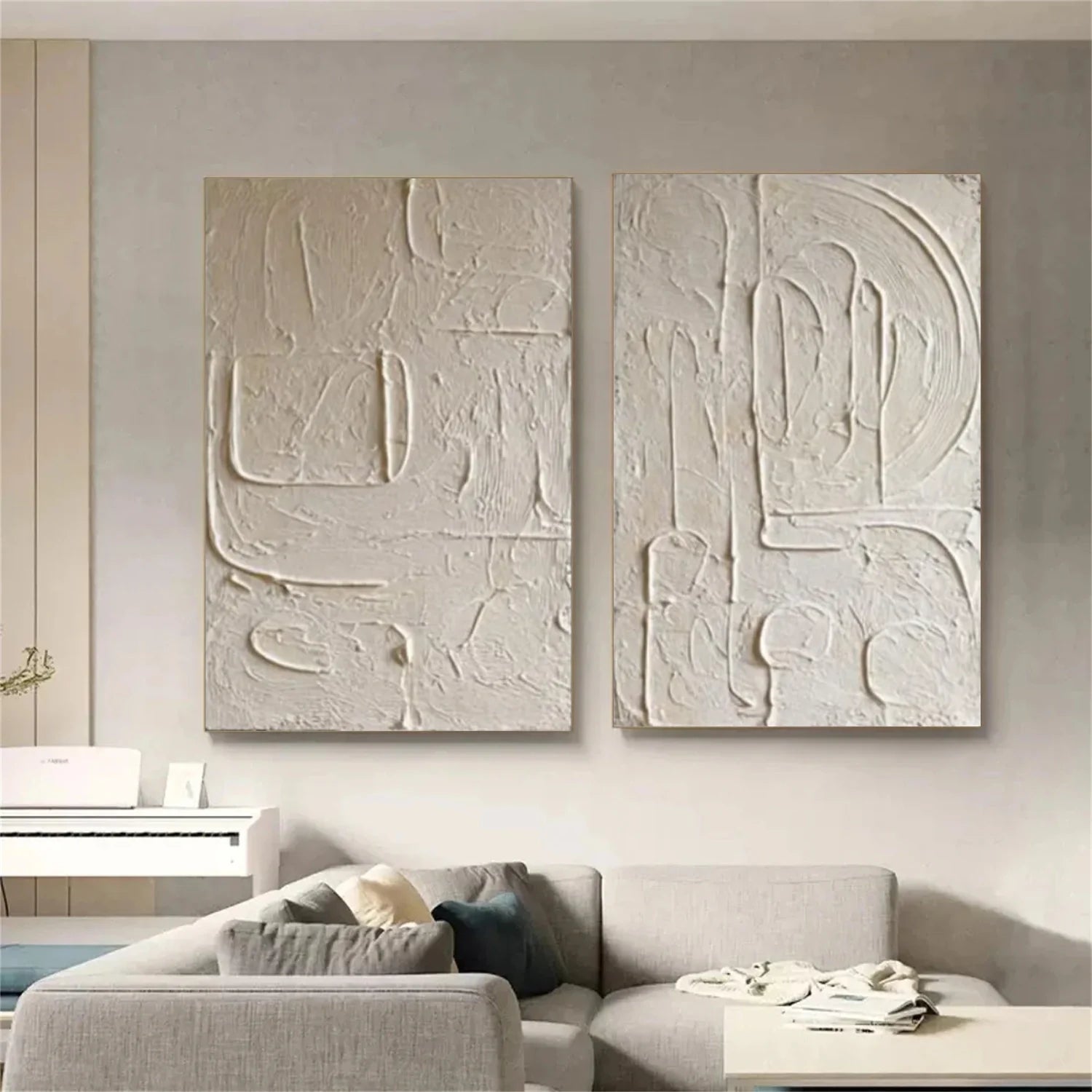 White Minimalist Textured Canvas Art Set of 2 #MM274