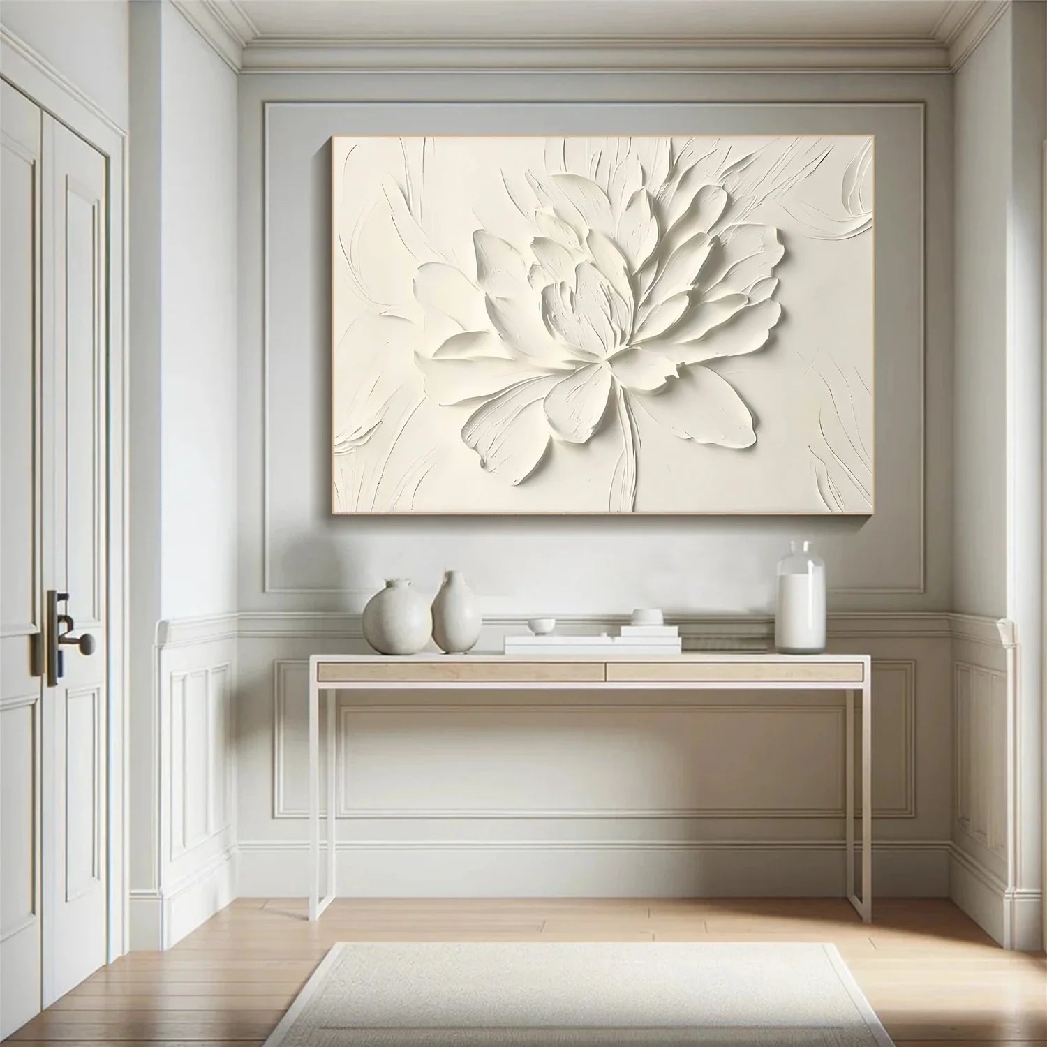 White Flower & Tree Abstract Textured Wall Art #ML138