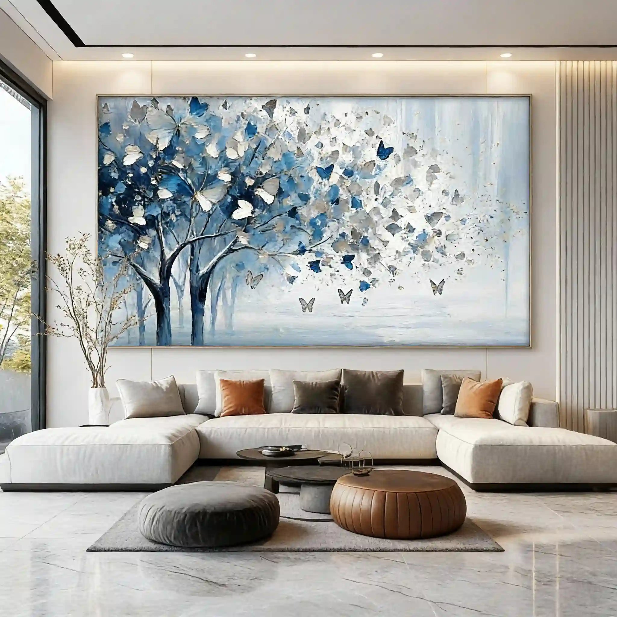 Silver Butterfly Leaves Abstract Textured Wall Art