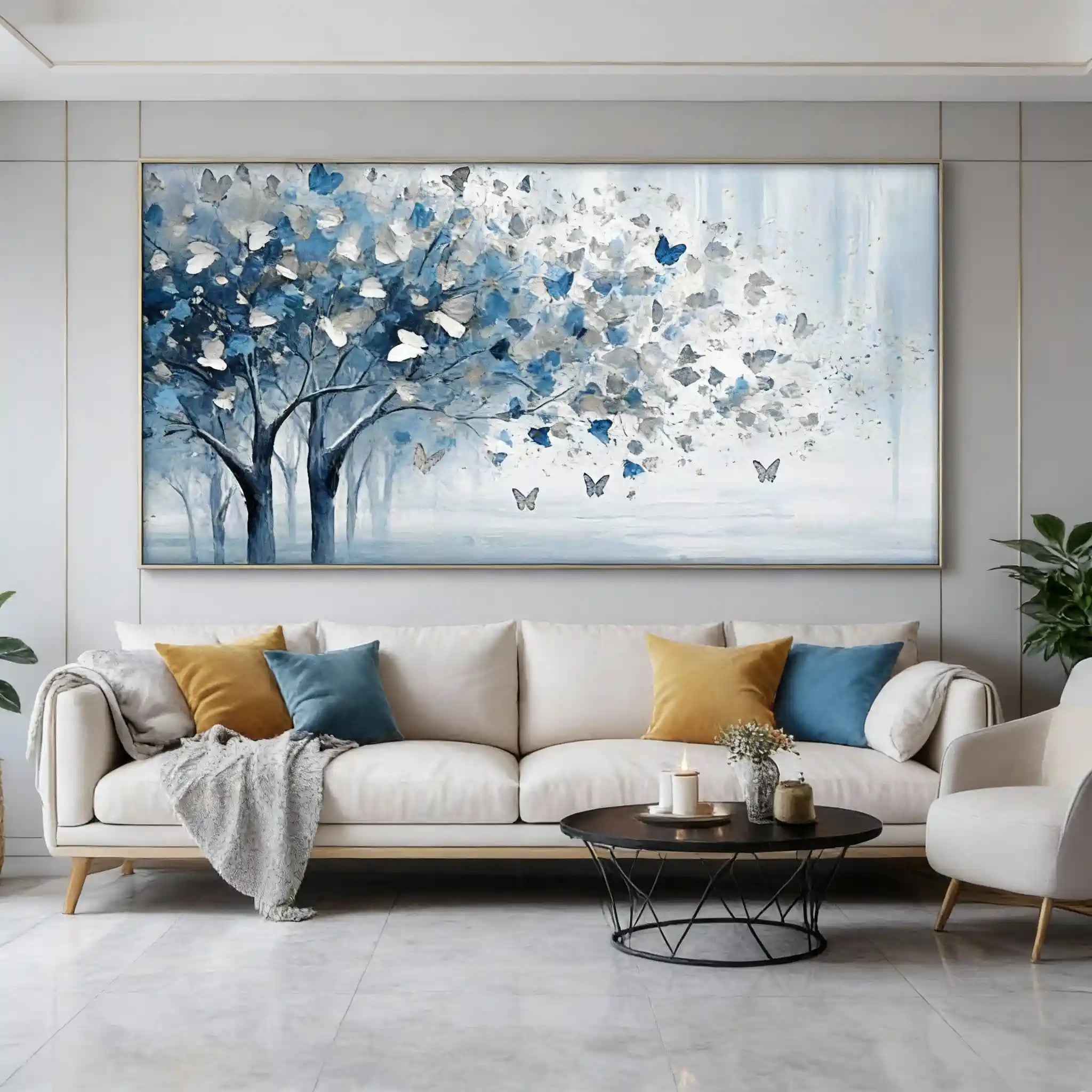 Silver Butterfly Leaves Abstract Textured Wall Art