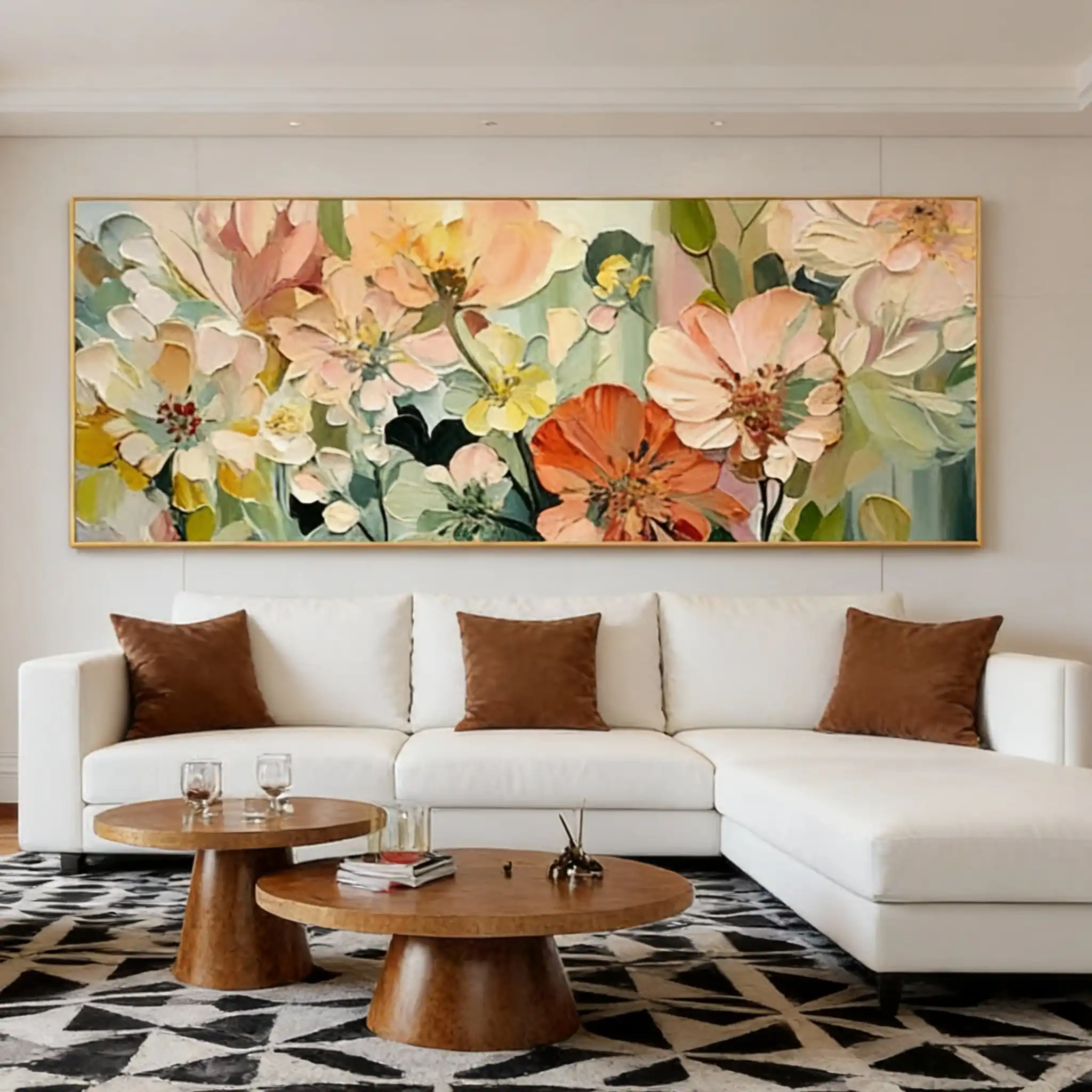 Panoramic Colorful Flower Textured Oil Painting #TX010