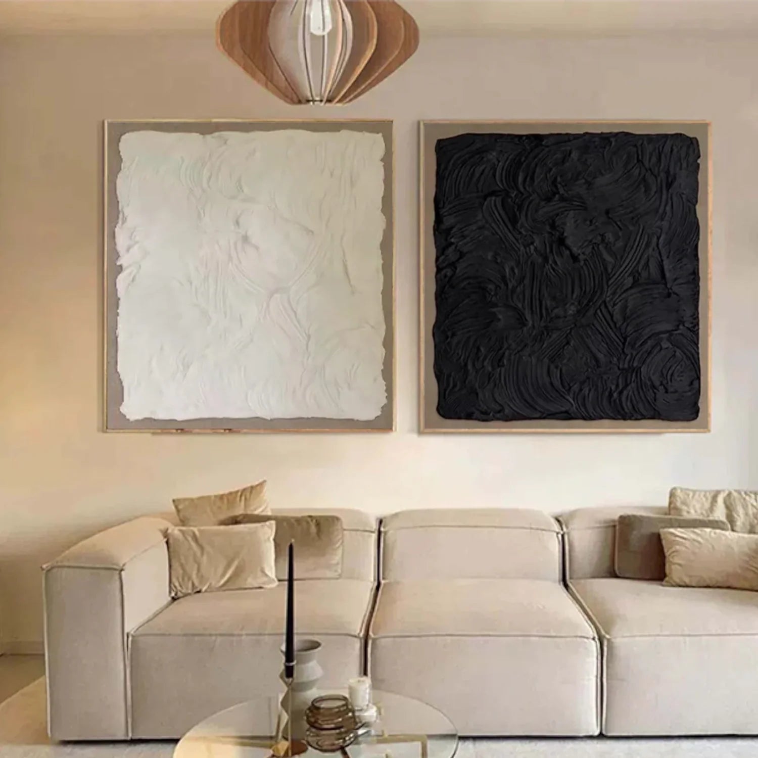 Black and White Minimalist Textured Canvas Art Set of 2 #MM264