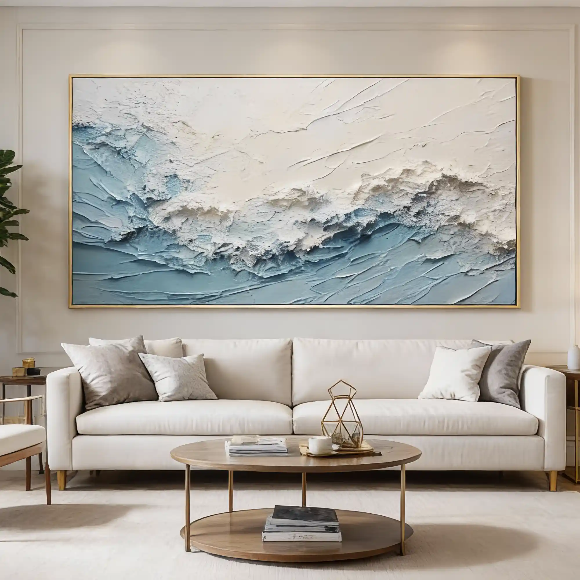 Blue & White Textured Ocean Wallart for Decor #BGM 003