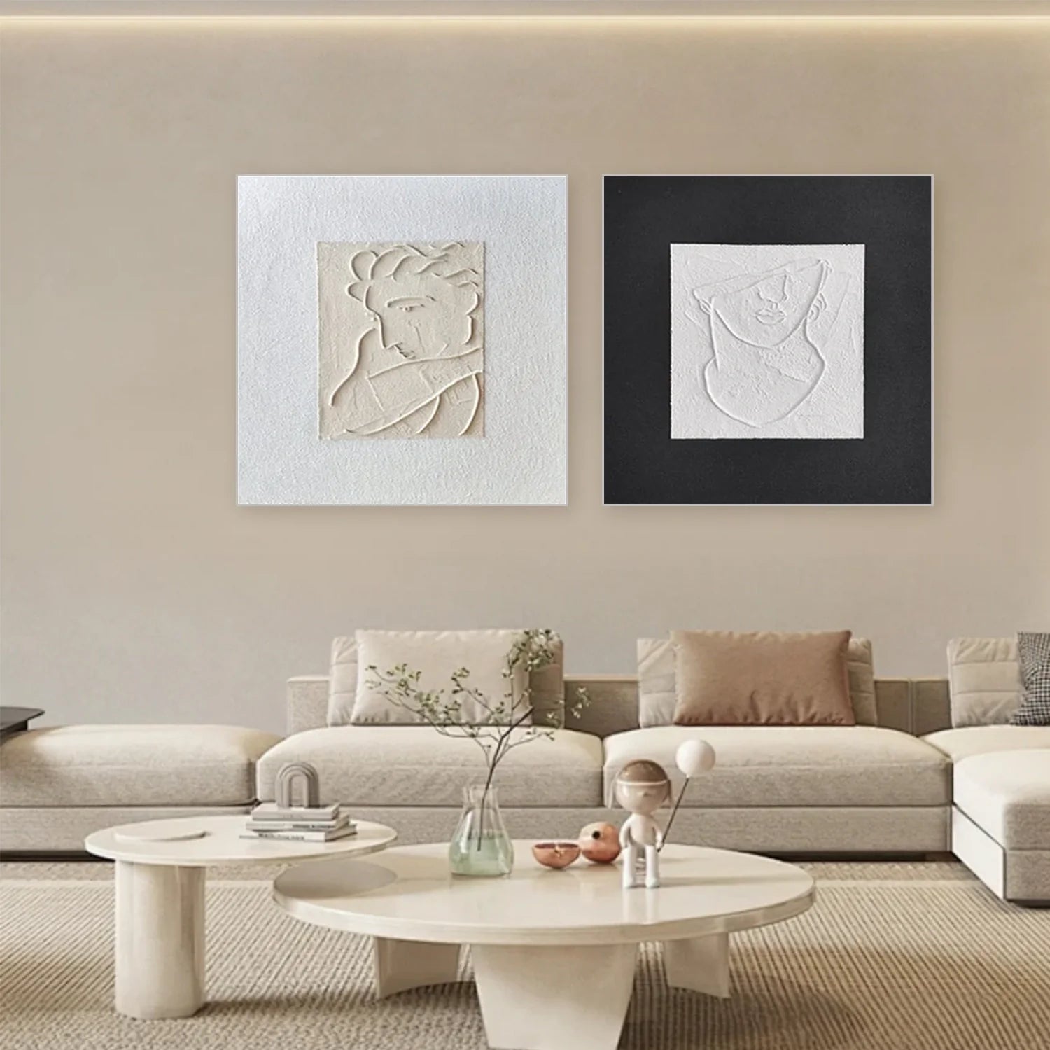 Black and White Minimalist Textured Canvas Art Set of 2 #MZ103