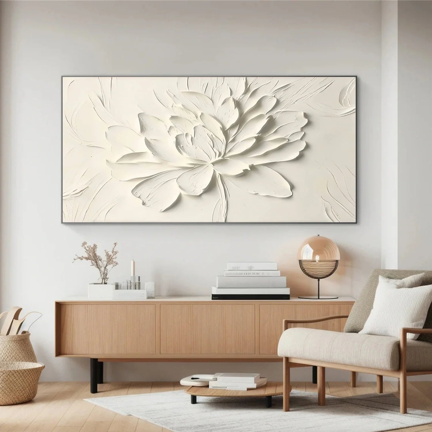 White Flower & Tree Abstract Textured Wall Art #ML138