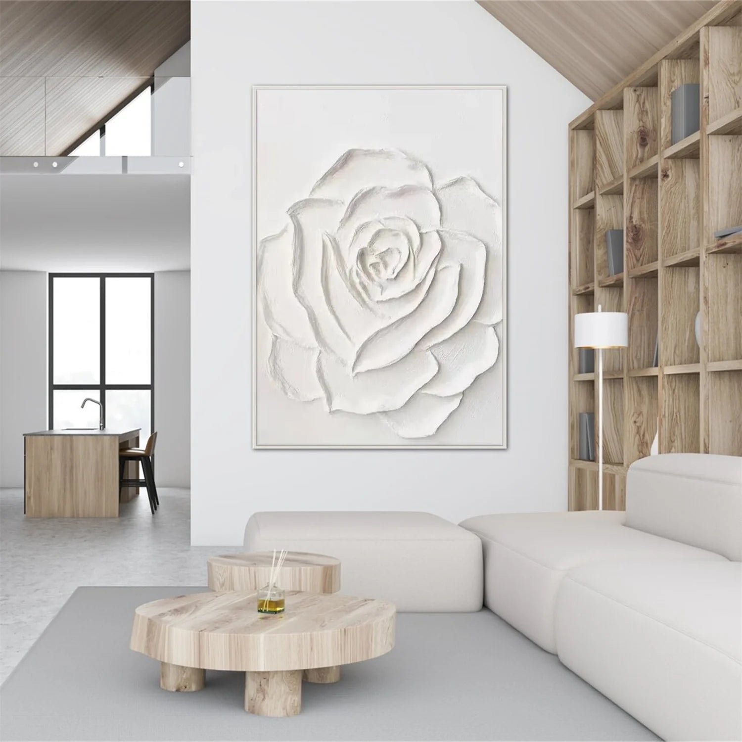 White Flower & Tree Abstract Textured Wall Art #ML130