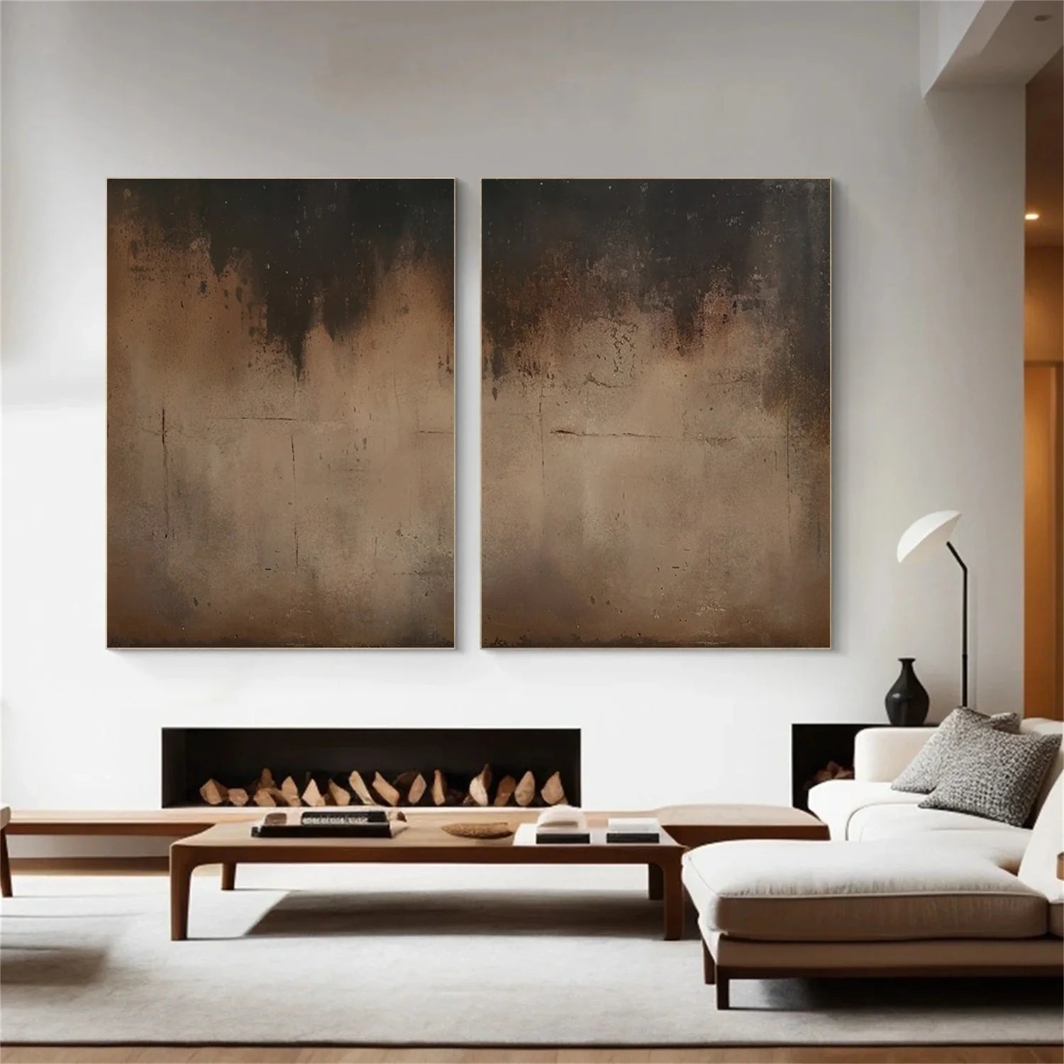 Beige and Brown Abstract Tranquility Set of 2 #WS524