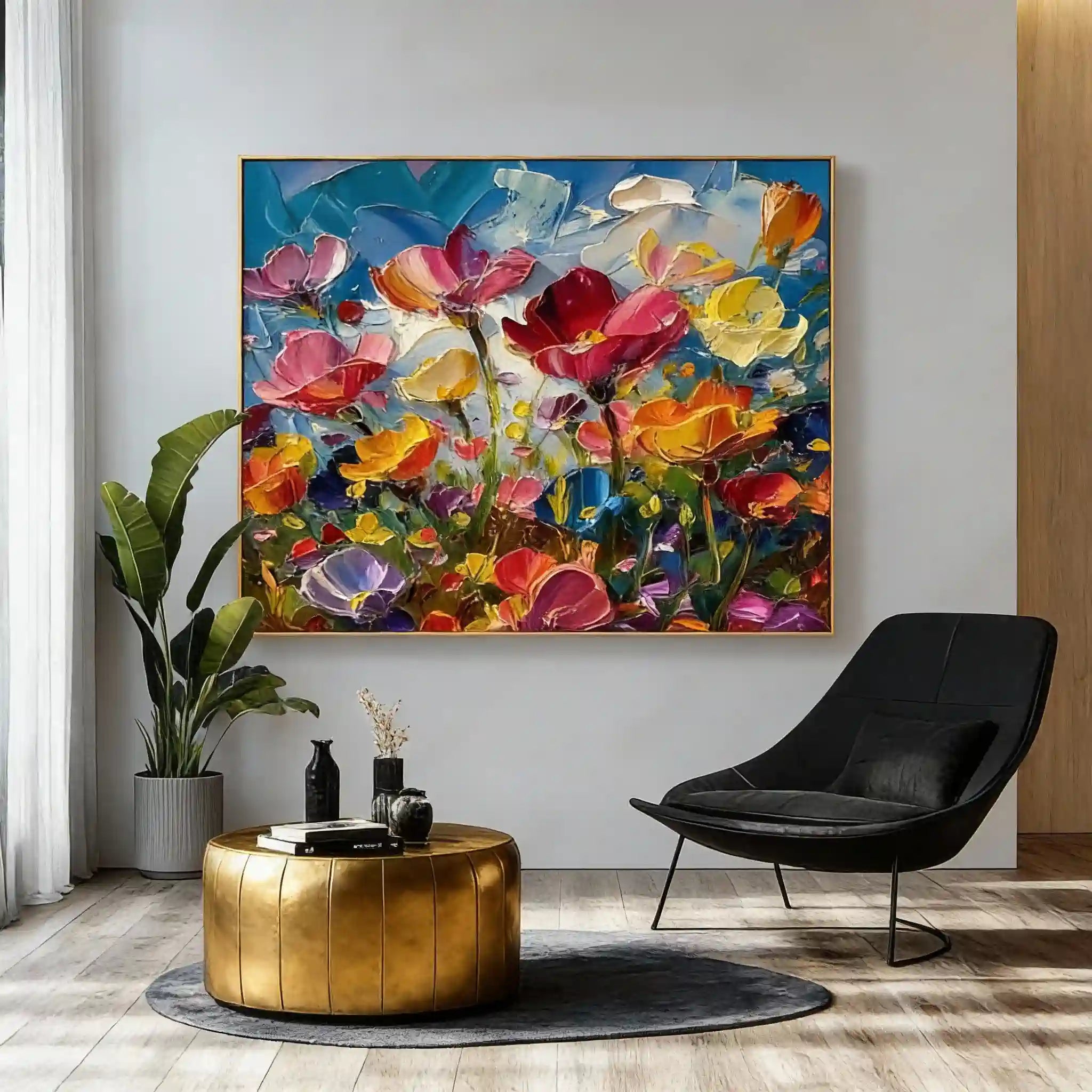 Colorful Textured Floral Oil Painting - Vivid Garden
