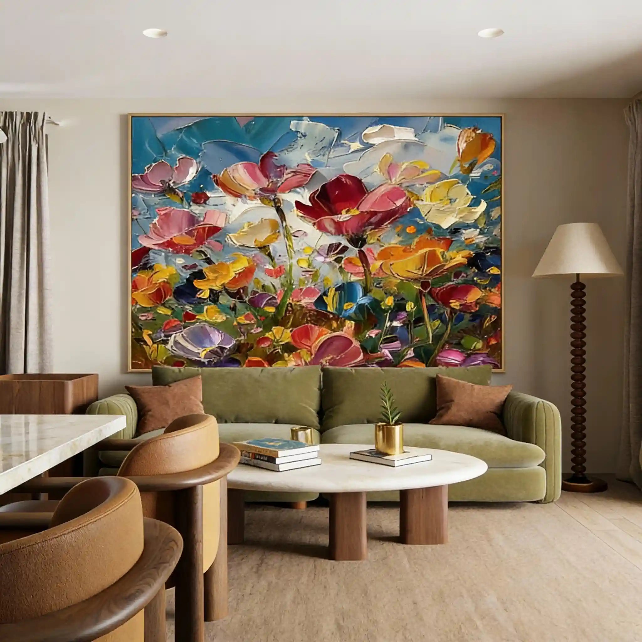 Colorful Textured Floral Oil Painting - Vivid Garden