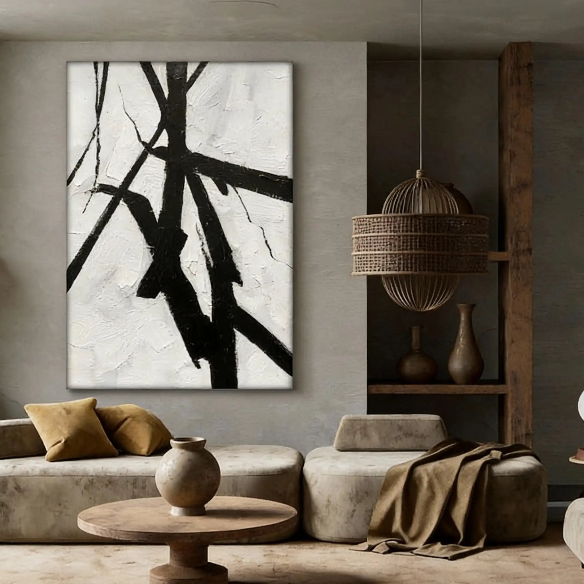 Black & White Abstract Textured Wall Painting #BW 091