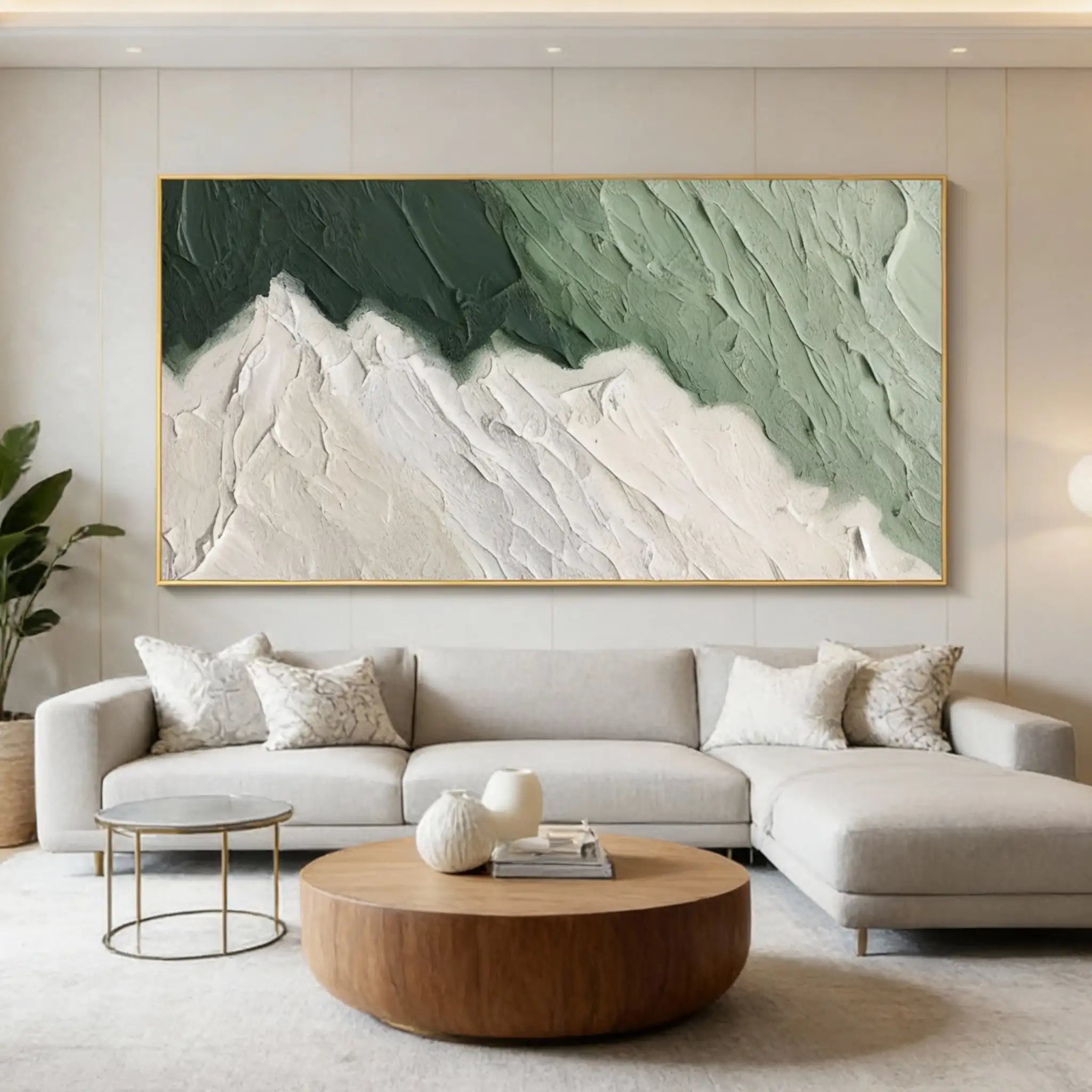 White & Green Textured Wall Art  #BGM 005