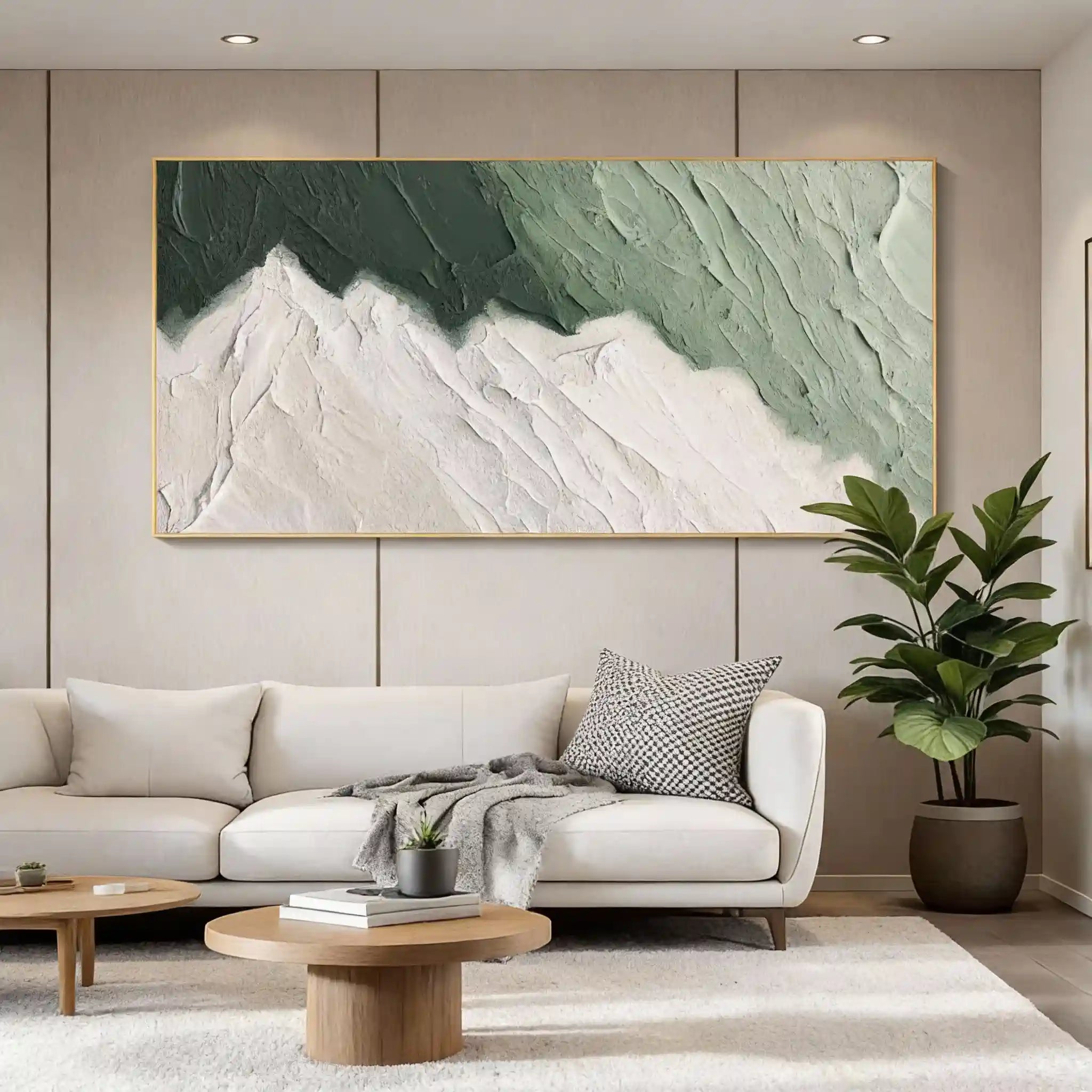 White & Green Textured Wall Art  #BGM 005