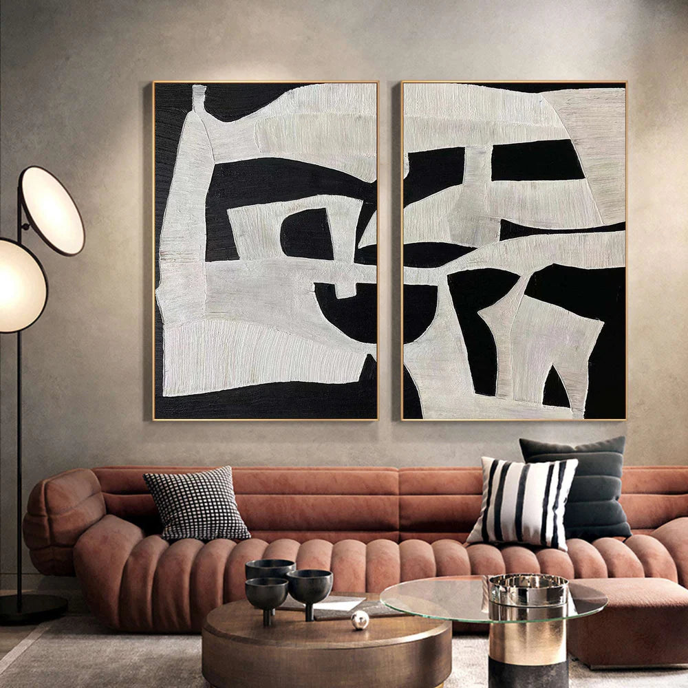 Black & White Abstract Wabi Sabi Painting SET OF 2 #AVG 012