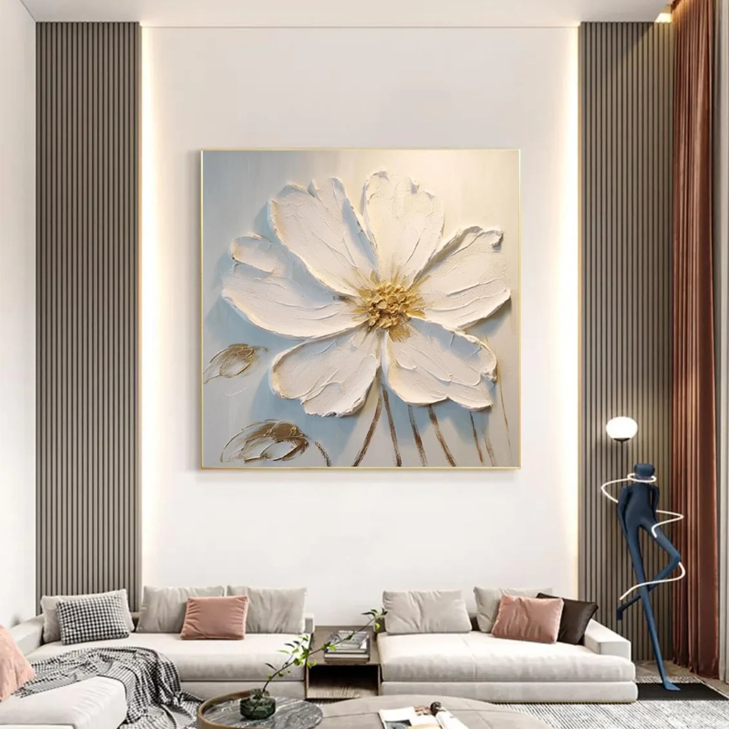 White Flower & Tree Abstract Textured Wall Art #ML136
