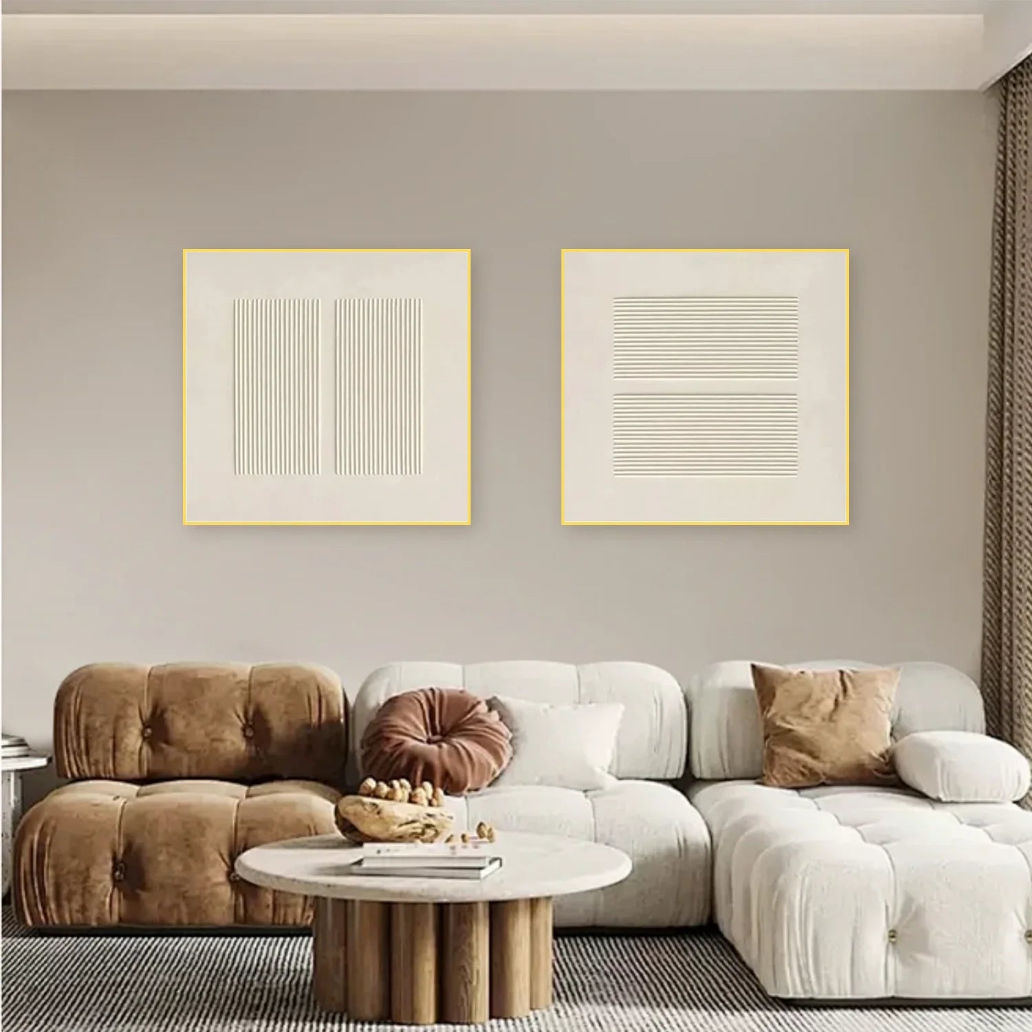 Beige Minimalist Textured Canvas Art Set of 2 #MZ108