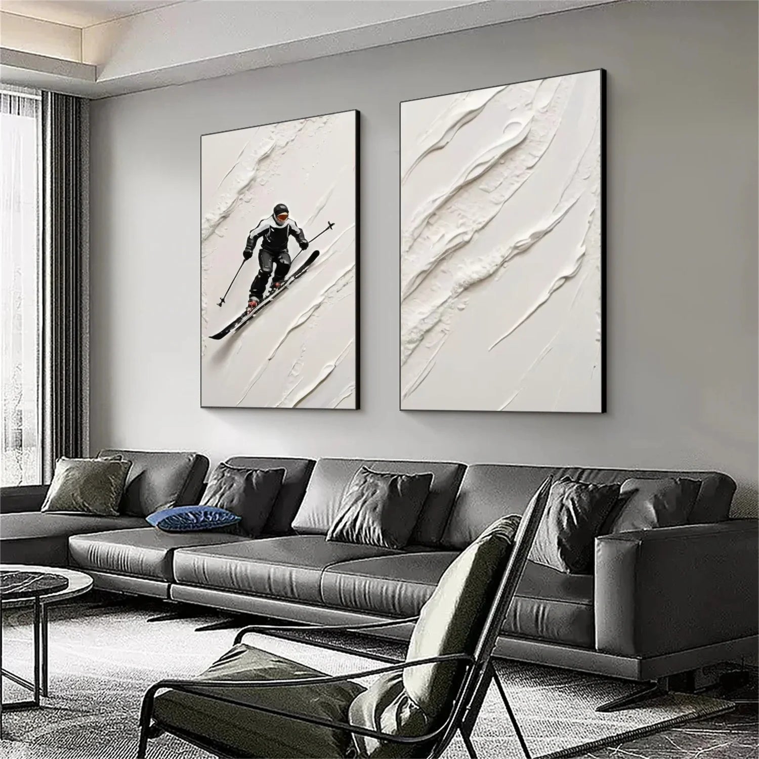 Skiing Sport Textured Wall Art Set of 2 #SA040