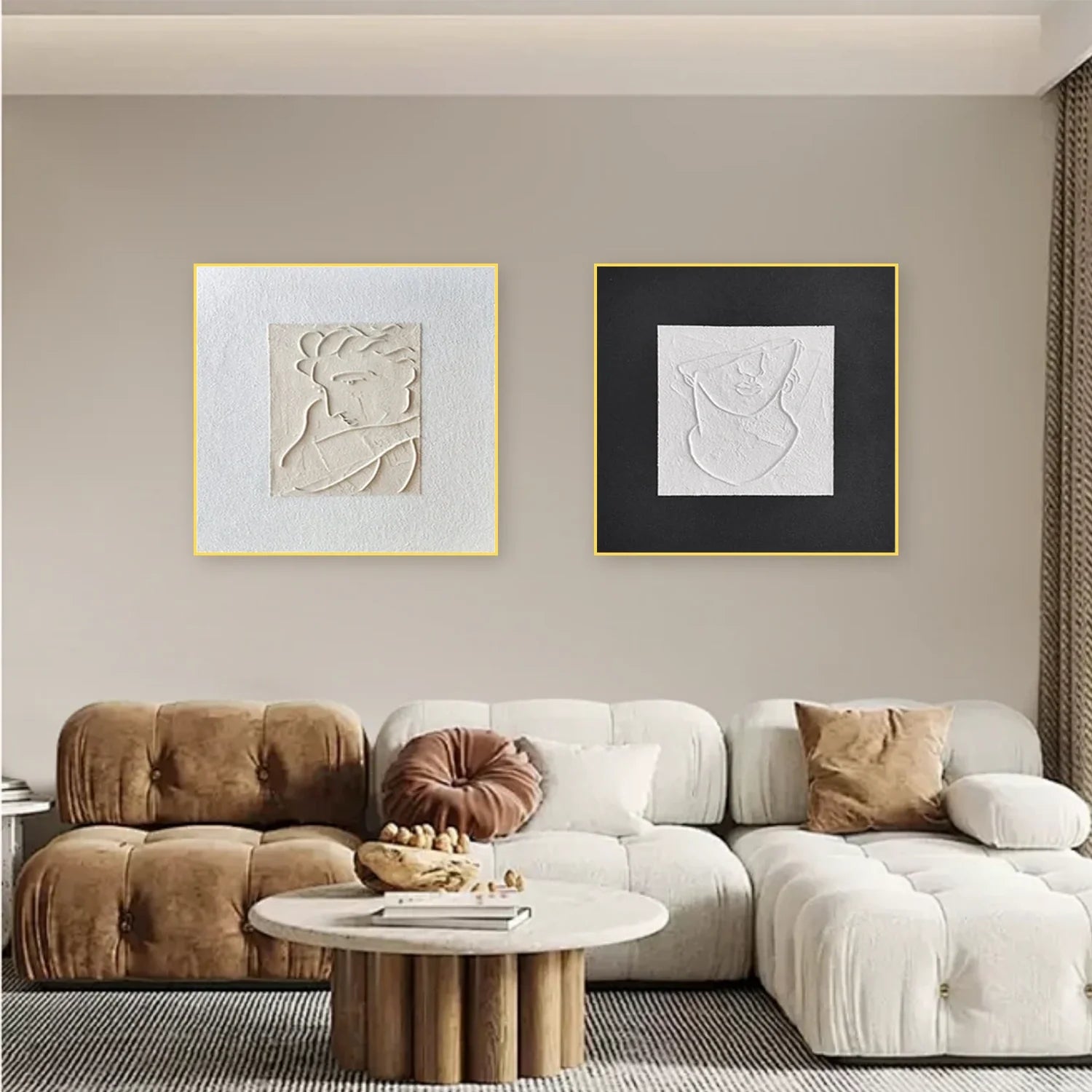 Black and White Minimalist Textured Canvas Art Set of 2 #MZ103