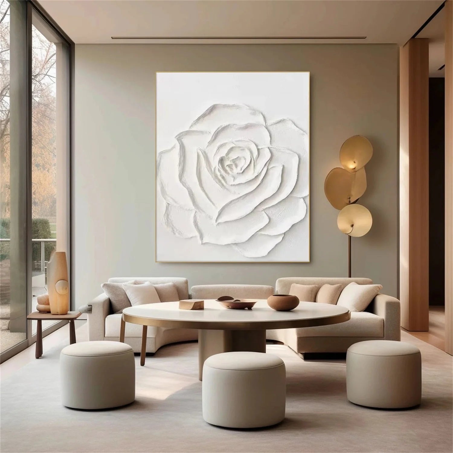 White Flower & Tree Abstract Textured Wall Art #ML130