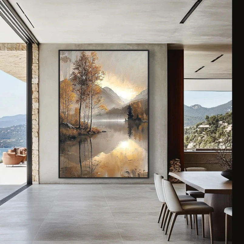 Lofty Peaks, Flowing Water | Large Abstract Mountain Landscape Wall Art