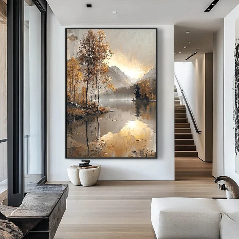 Lofty Peaks, Flowing Water | Large Abstract Mountain Landscape Wall Art