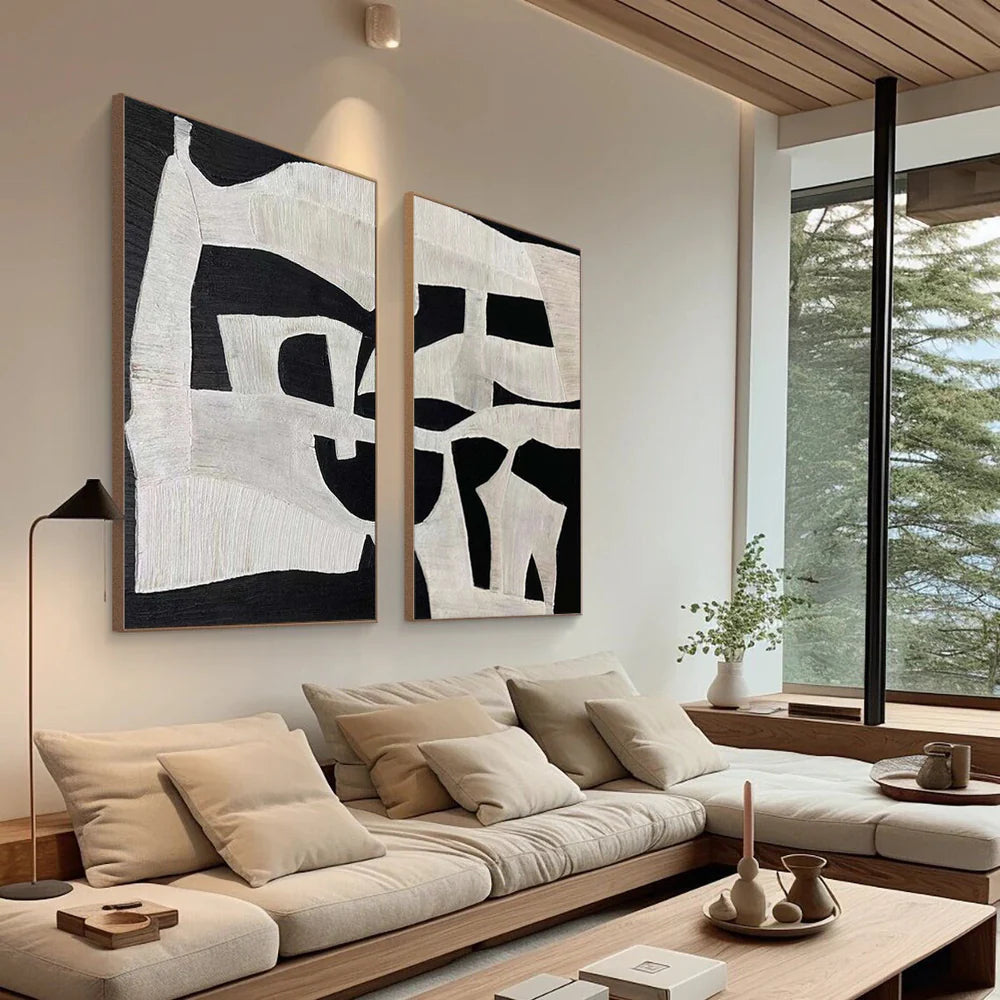 Black & White Abstract Wabi Sabi Painting SET OF 2 #AVG 012