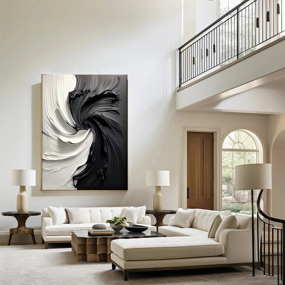 Black & White Abstract Textured Wall Painting #BM 092