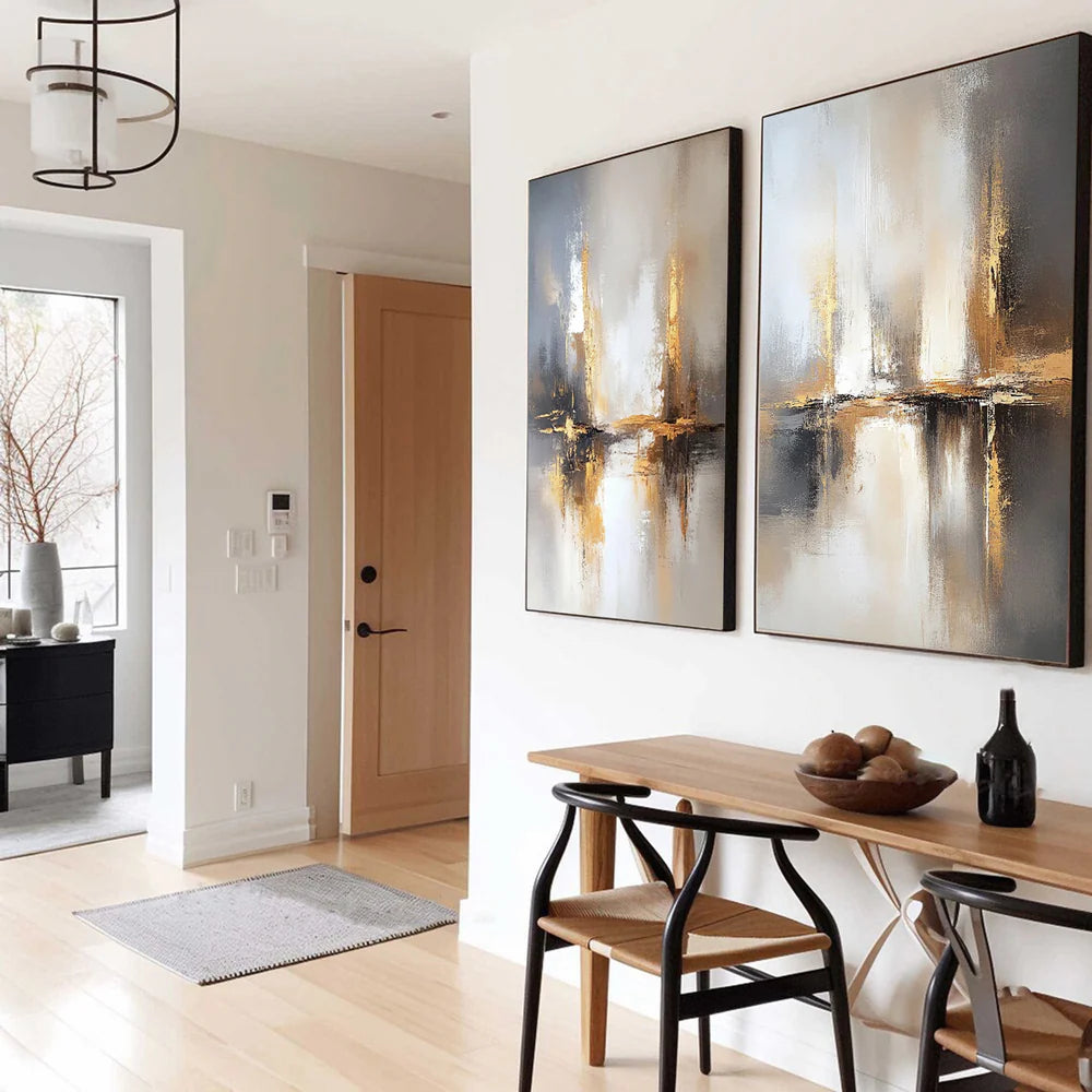 Golden Reflections Luxurious Abstract Art Set Of 2 #WS 041