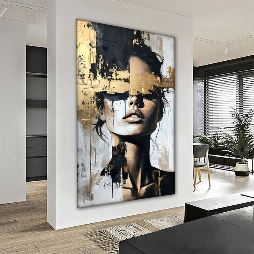 Abstract Figurative Oil Painting - Gilded Gaze