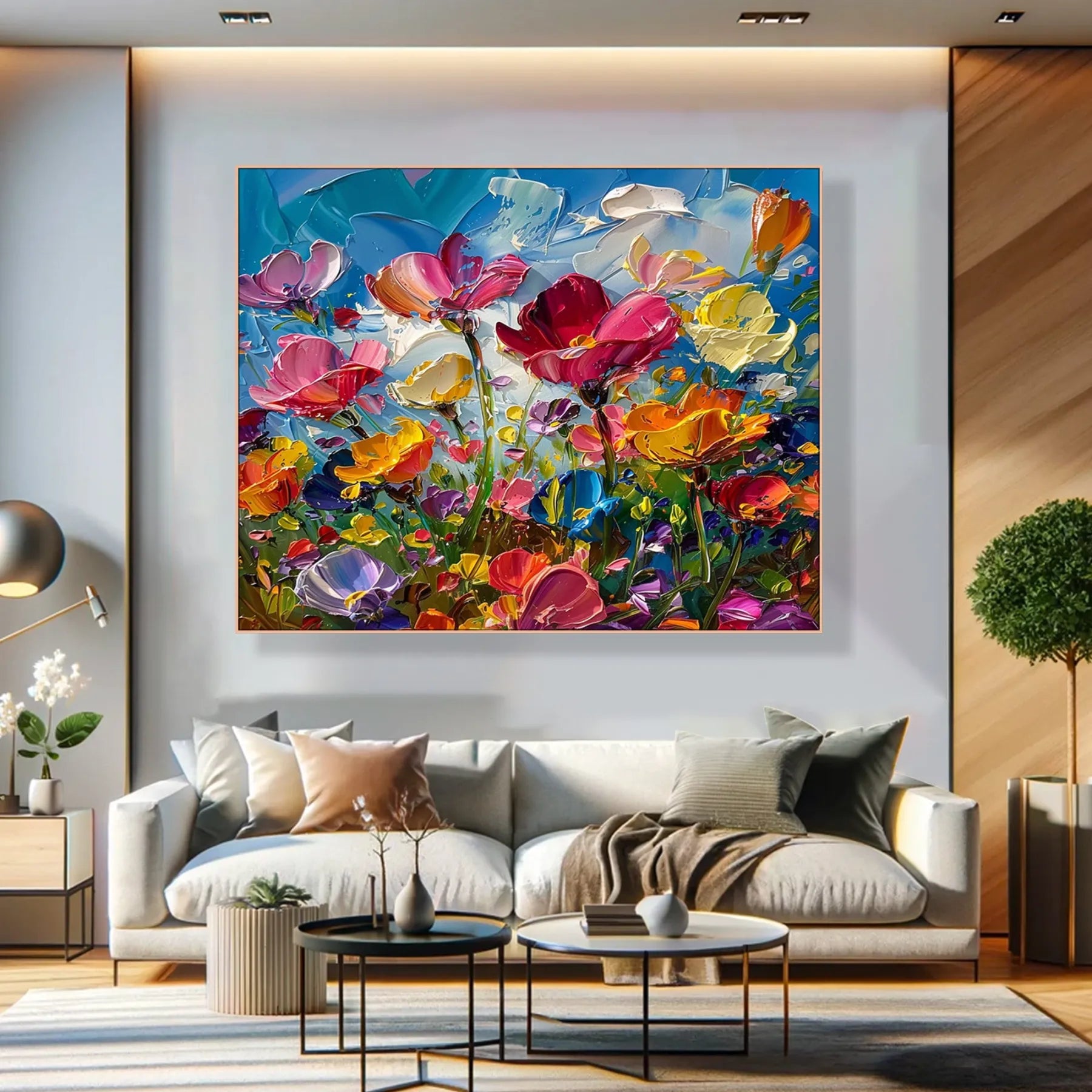 Colorful Textured Floral Oil Painting - Vivid Garden