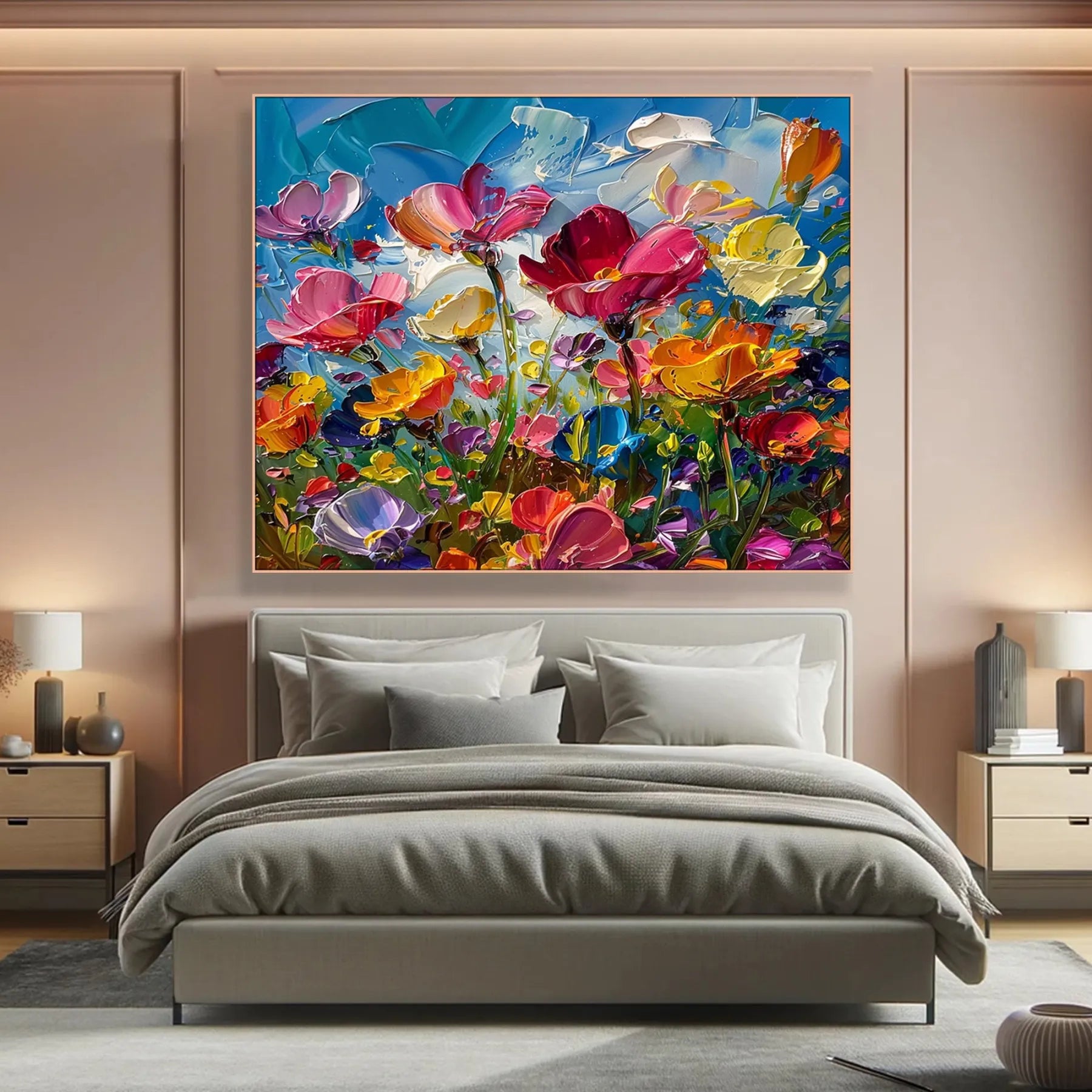 Colorful Textured Floral Oil Painting - Vivid Garden