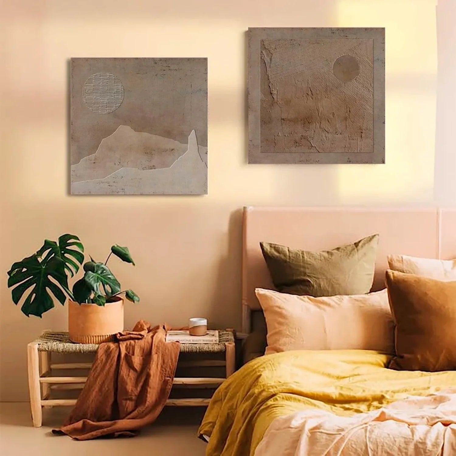 Beige and Brown Wabi Sabi Textured Canvas Art Set of 2 #WS640