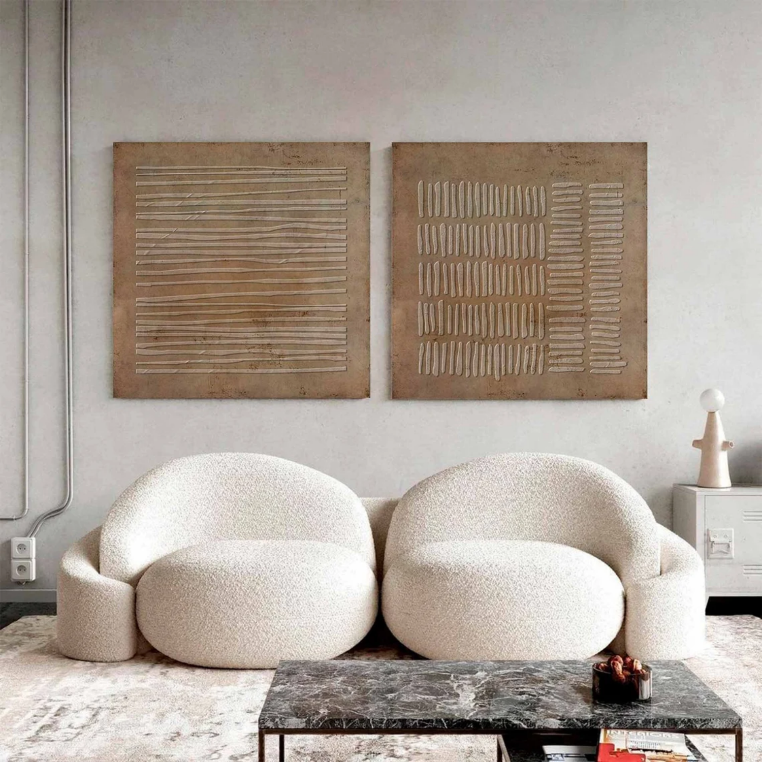 Beige and Brown Wabi Sabi Textured Canvas Art Set of 2 #WS639