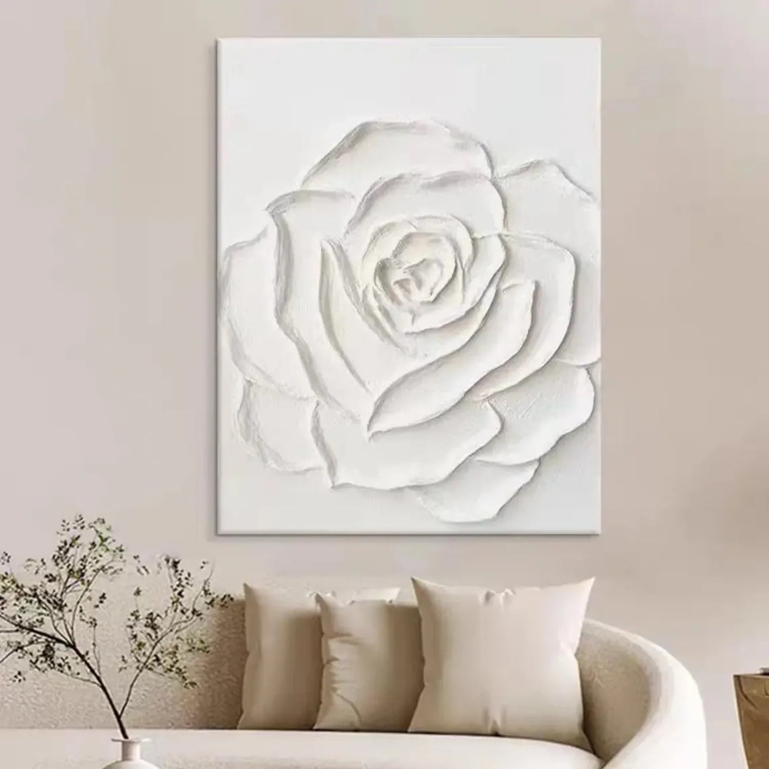 White Flower & Tree Abstract Textured Wall Art #ML130