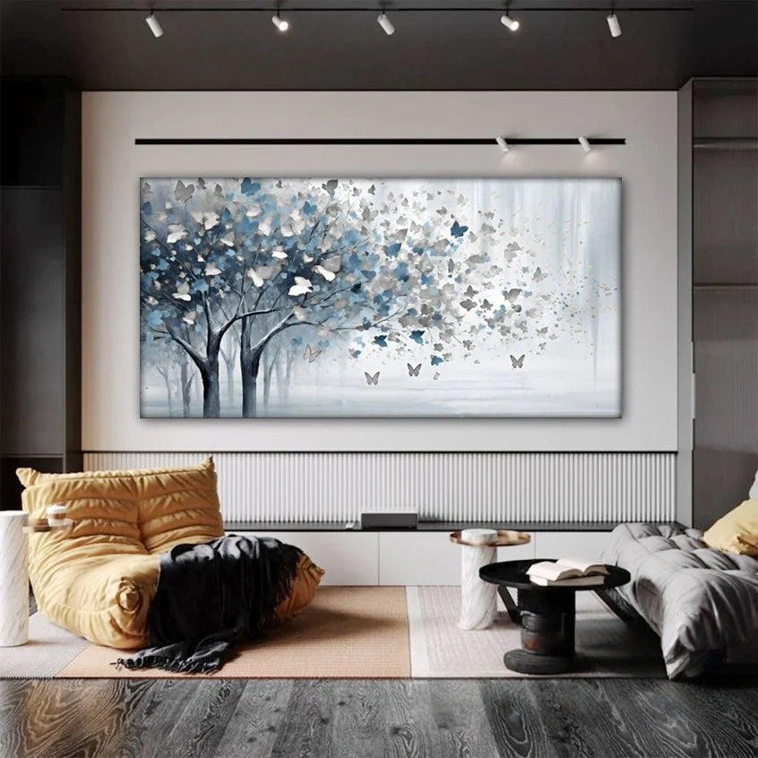 Silver Butterfly Leaves Abstract Textured Wall Art